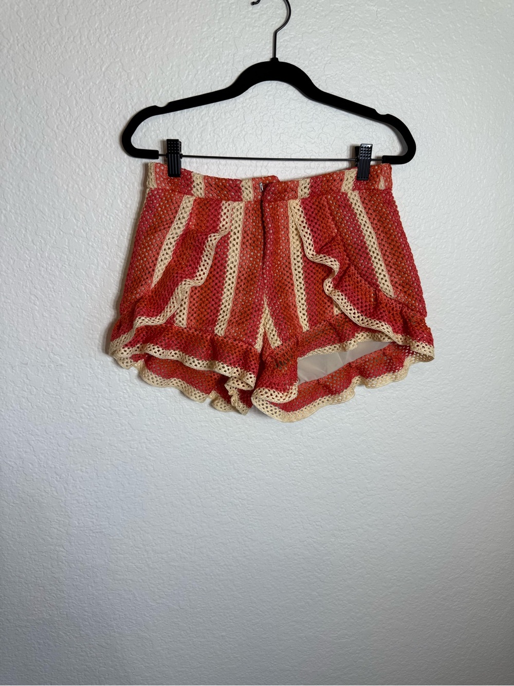 PatBO Orange and Cream Crochet Puff-Sleeve Crop Top & Ruffle Shorts Set - Picture 14 of 16
